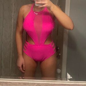 Pink Halter Cutout Swimsuit